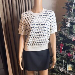 Kate Spade White and Blue Geometric Short Sleeve Top